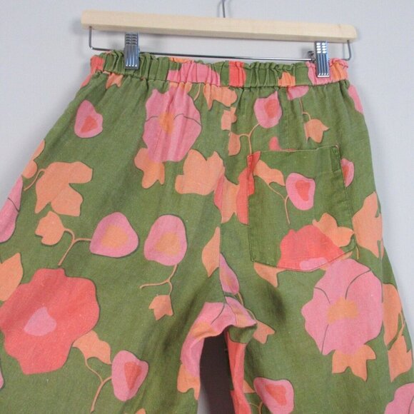 Trovata Birds of Paradise Willa Pants Women's Linen Pull On Floral Green XS 190 - Picture 6 of 14